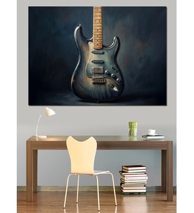 Siyah Arka Plan Ve Elektro Gitar Dekoratif Kanvas - Mdf Ahşap Tablo