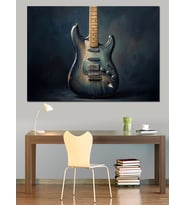 Siyah Arka Plan Ve Elektro Gitar Dekoratif Kanvas - Mdf Ahşap Tablo