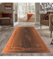 Kırmızı Geometrik Desen Yıkanabilir Kaymaz Taban Leke Tutmaz Modern Salon Halısı ve Yolluk (Turuncu)