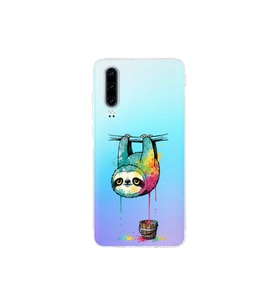 Huawei P30 ile Uyumlu Splash Tembel Hayvan Tasarımlı Şeffaf Silikon Kılıf