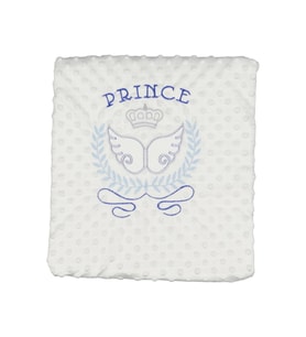 Erkek Bebek Ekru Mavi Prince Nakışlı Nohut Battaniye 80x90