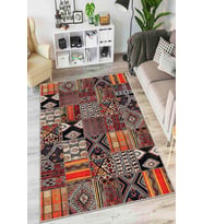 Turuncu Patchwork Kaymaz Tabanlı Dekoratif Halı AR750 - 100 x 160 cm