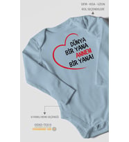 Dünya bir yana annem bir yana Uzun Kollu Bebek Body %100 Pamuk