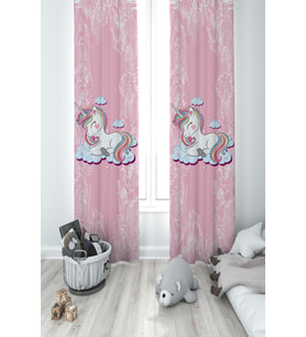 MEKTA HOME BEBEK VE ÇOCUK ODASI Unicorn ve Seksek Desenli 2 Kanat Fon Perde