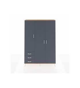 Arges Gardrop 6 Raflı 3 Çekmeceli Tek Askılı 132x30x195 Çam-Antrasit