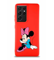 Samsung Galaxy S21 Ultra Soft Premier Kapak Minnie Mouse-E Tasarımlı Silikon Kılıf - Kırmızı (Şeffaf)