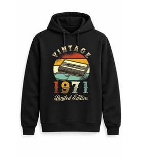 Vintage Kaset Limited Edition Kişiye Özel Yıl Baskılı Siyah Kapüşonlu Sweatshirt