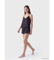 LCW DREAM Siyah İp Askılı Kalpli Saten Kadın Şortlu Pijama Takımı