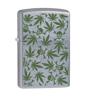 Zippo Street Chrome With Weed Leaves and Skulls Design Çakmak - 49007-00071-MODEL02
