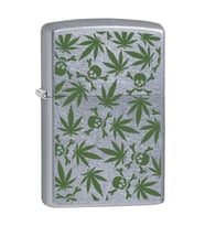 Zippo Street Chrome With Weed Leaves and Skulls Design Çakmak - 49007-00071-MODEL02