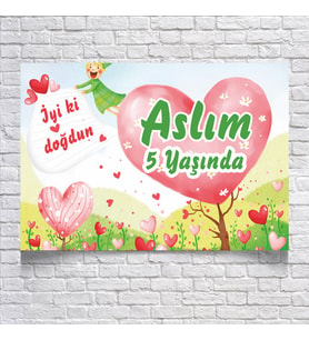 Kalp Temalı Doğum Günü Afişi 35X50 cm