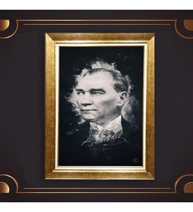 Özel Seri Paspartulu Çerçeveli Atatürk Tablo l369 (Gold)
