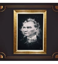 Özel Seri Paspartulu Çerçeveli Atatürk Tablo l369 (Gold)
