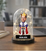 BK Gift Kişiye Özel Kral Tasarımlı Karikatür Led Işıklı Cam Fanus Biblo -1, Sevgiliye-Arkadaşa Hediye, Doğum Günü Hediyesi