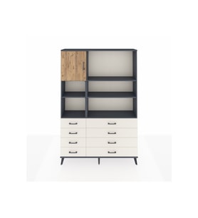 Arges Dolap 7 Raflı 8 Çekmeceli Tek Kapaklı  132x30x195 Antrasit-Çam/Aytaşı