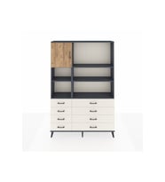 Arges Dolap 7 Raflı 8 Çekmeceli Tek Kapaklı  132x30x195 Antrasit-Çam/Aytaşı