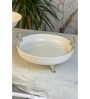 Metal ayaklı porselen kase, salata ve meze sunumluğu, şık tasarım