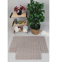 Modern Bubble Yıkanabilir Kaymaz Peluş Banyo Paspası Halısı 2'li Klozet Takımı 60x100-50x60cm Bej
