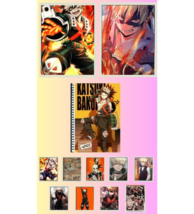 Bakugou katsuki Poster A3 ,2 adet defter A4 1adet , fotokart 9 adet