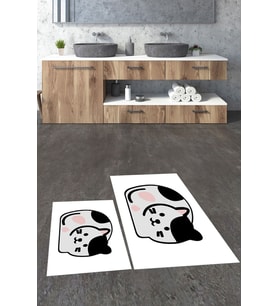 EVDEYA 3D Dijital Baskılı Yıkanabilir Kedi Desenli İkili Banyo Halısı Paspas Klozet Takımı, KLOZET-43-BEYAZ, (Beyaz)