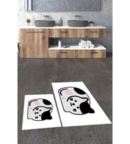 EVDEYA 3D Dijital Baskılı Yıkanabilir Kedi Desenli İkili Banyo Halısı Paspas Klozet Takımı, KLOZET-43-BEYAZ, (Beyaz)