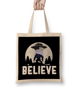 Awesome Believe in Aliens Bigfoot & UFOs Bez Çanta Uzun Saplı