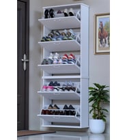 Eliusta Sho Beş Düşer Kapaklı Ayakkabılık Beyaz Renk 72 cm Asma 72x193x26 cm Ayakkabılık