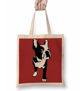 BullFrances Pug Köpek Bez Çanta Uzun Saplı
