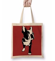 BullFrances Pug Köpek Bez Çanta Uzun Saplı