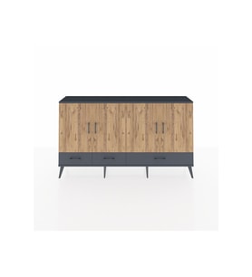Arges Konsol 6 Raflı 3 Çekmeceli 4 Kapaklı 176x30x99 Antrasit-Çam/Antrasit
