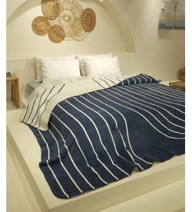 Koza Home Twin Battaniye Soft Pamuklu Çift Kişilik Battaniye Mavi Krem 200 x 220 5027A