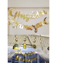 Ledli Hoşgeldin Ramazan Gold Banner Yazı Iyi Bayramlar 6'lı Tavan Süs Ramazan Oda Süsleme Seti