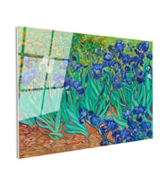 Tamperli Gerçek Cam Tablo Vincent van Gogh İris Çiçekleri Bahçe Mavi Ressam Tablosu Duvar Dekoru