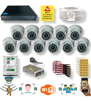 QROMAX 11 Kameralı 1080P Yüz ve İnsan Tanımalı Hareket Algılayan 5 MP Sony Lens 36 IR LED Dome FULLHD İç Mekan Güvenlik Kamerası Seti D136B