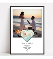 She Said Yes Harita ve Fotoğraf Tasarımlı Kişiye Özel Nişan & Evlilik Teklifi Hediyesi - ‘She Said Yes’ Hediye Tablosu"
