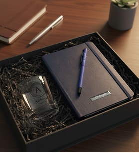 Kişiye Özel Cam Bardak & Kişiye Özel Defter & Kişiye Özel Kalem Hediye Seti (Mavi)