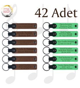 A Kahve & Fıstık Yeşili, Öğrencilere Okul Hatırası, 42'li Set, İsim Yazılabilir Hediyelik Anahtarlık