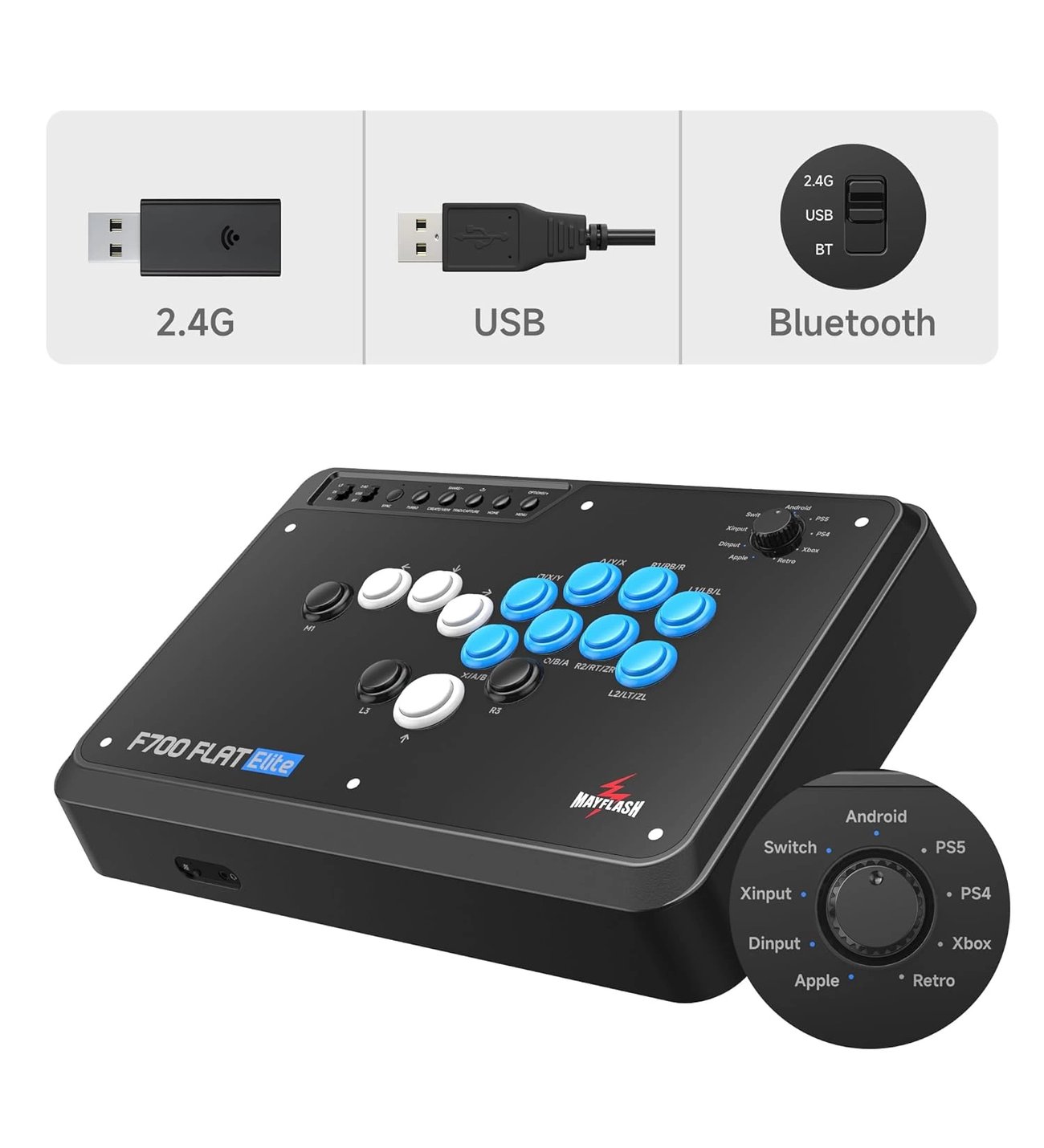 Mayflash F700 FLAT Elite Kablosuz Arcade Stick Kolsuz Tüm Düğmeli