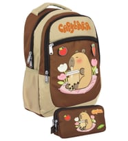 Capybara Erkek Çocuk İlkokul Sırt Çantası ve İki Gözlü Kalemlik Seti - Bej/Kahverengi - SETCPB5230C