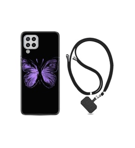 Samsung Galaxy A22 Kılıf Resimli Desenli Silikon Boyun Askılı Black Butterfly 1879