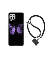 Samsung Galaxy A22 Kılıf Resimli Desenli Silikon Boyun Askılı Black Butterfly 1879