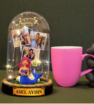 Size Özel Tasarım Led Işıklı Fanus ve Pembe Kupa Bardak Hediye Seti (Model 7)