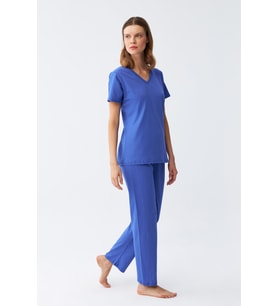 Akbeniz Kadın Kısa Kol Pamuk Penye Pijama Takım Saks 4213