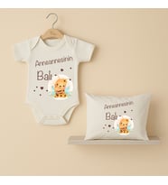 Pia Baby B21 %100 Pamuk Anneannesinin Balı Yazılı Tasarlanabilir Bebek Body Ve Yastık Kılıfı (Ekru)