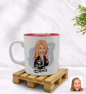 BK Gift Kişiye Özel Kadın Avulkat Karikatürlü İçi Kırmızı Renkli Kupa Bardak Model 1