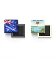Buzdolap Magnetleri - Yeni Zelanda Bayrağı ve Wellington Retro Tema - 2'li Set Magneti