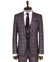 Slim Fit Ekose Bordo Erkek Takım Elbise - Wessi