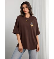 Unisex Galaksi Tasarım Basklı Tshirt (Kahverengi)