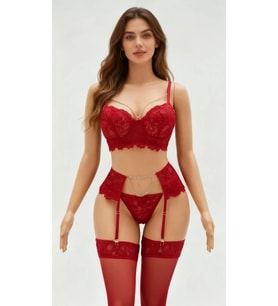 Mulvxbrf Brf02 Bordo Dantel Ve Zincir Detaylı Jartiyer Takım Kadın İç Giyim (Mulvix)