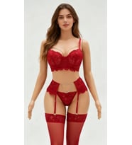 Mulvxbrf Brf02 Bordo Dantel Ve Zincir Detaylı Jartiyer Takım Kadın İç Giyim (Mulvix)